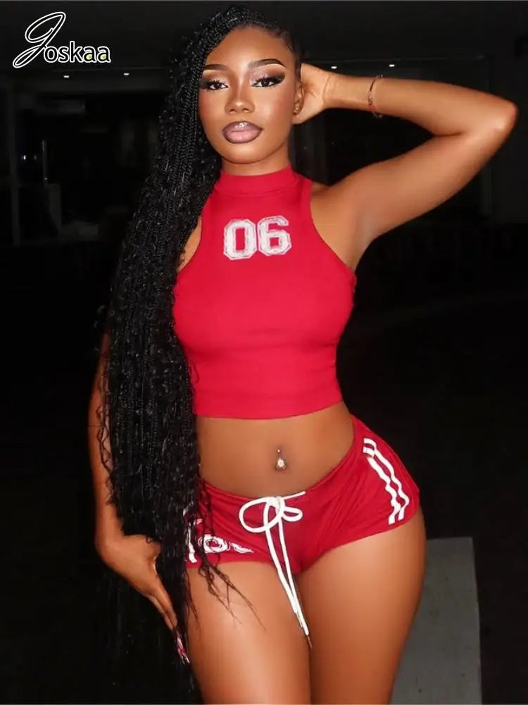 Women's Crop Number Sporty Two Piece Set – Women's Fashion Wholesale – Front View