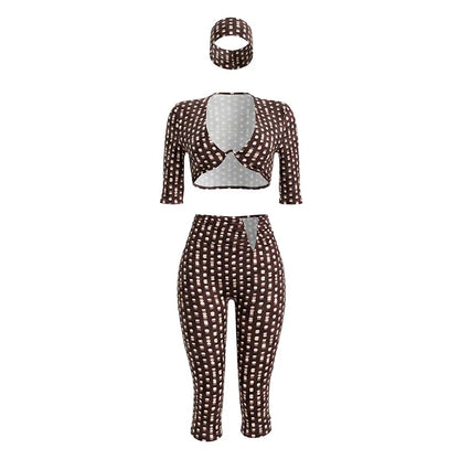 Women's Polka Dot Ruched V-neck High Waist Two Piece Set - Additional View 7
