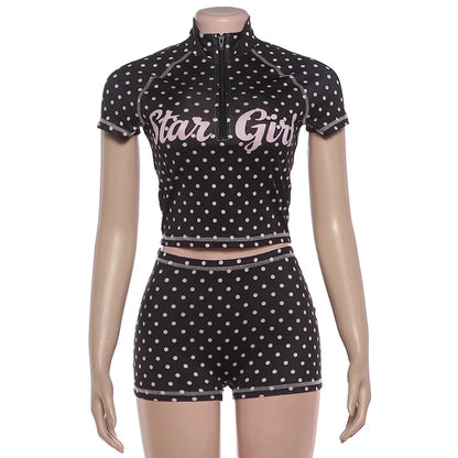 Wholesale Women's Polka Dot Shorts Two Piece Set