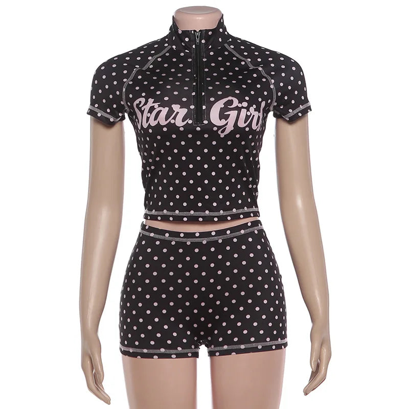 Wholesale Women's Polka Dot Shorts Two Piece Set