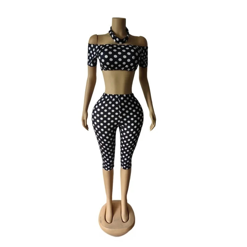 Joskaa Polka Dot Short Sleeve Crop Two Piece Set - two piece set image 7