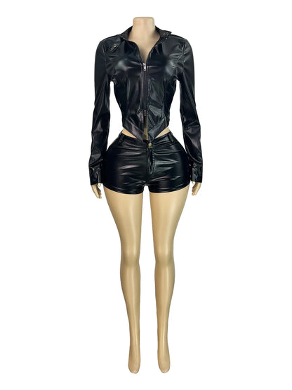 Joskaa Faux Leather Zip Up Two Piece Set - two piece set image 5