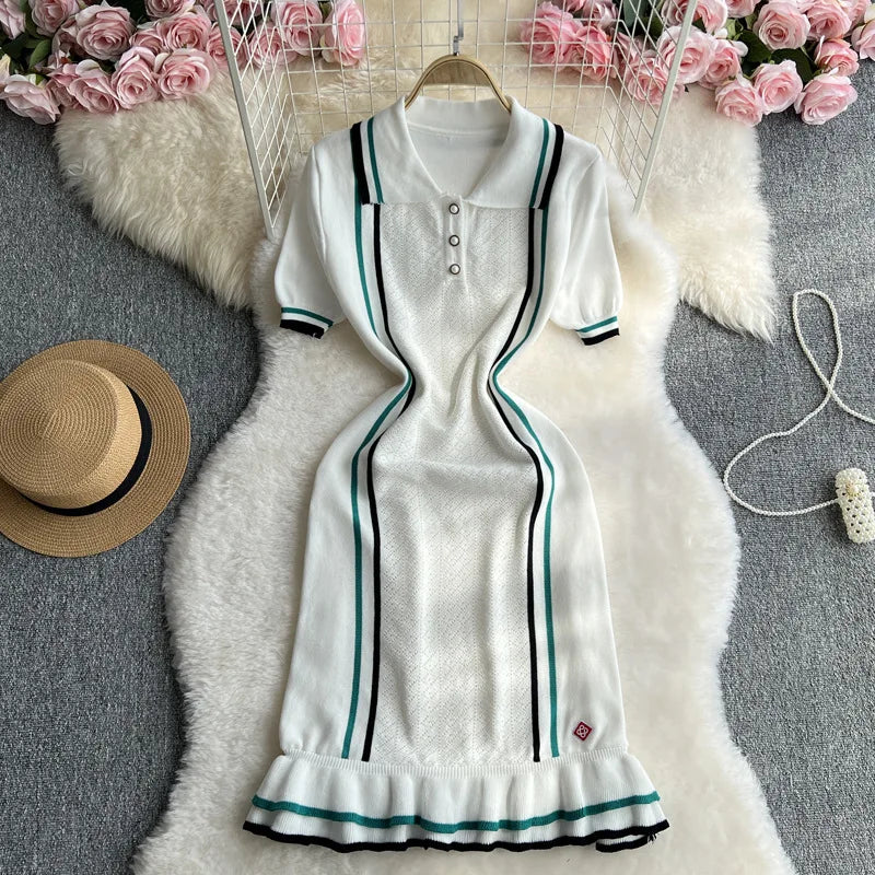 Women's Stripe Knit Short Sleeve Bodycon Dress