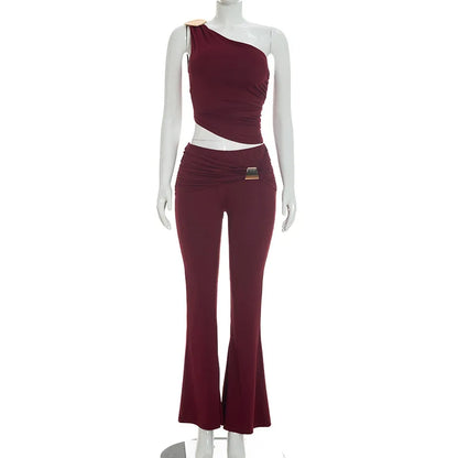 Women's Ruched One Shoulder Wide Leg Two Piece Set - Additional View 9