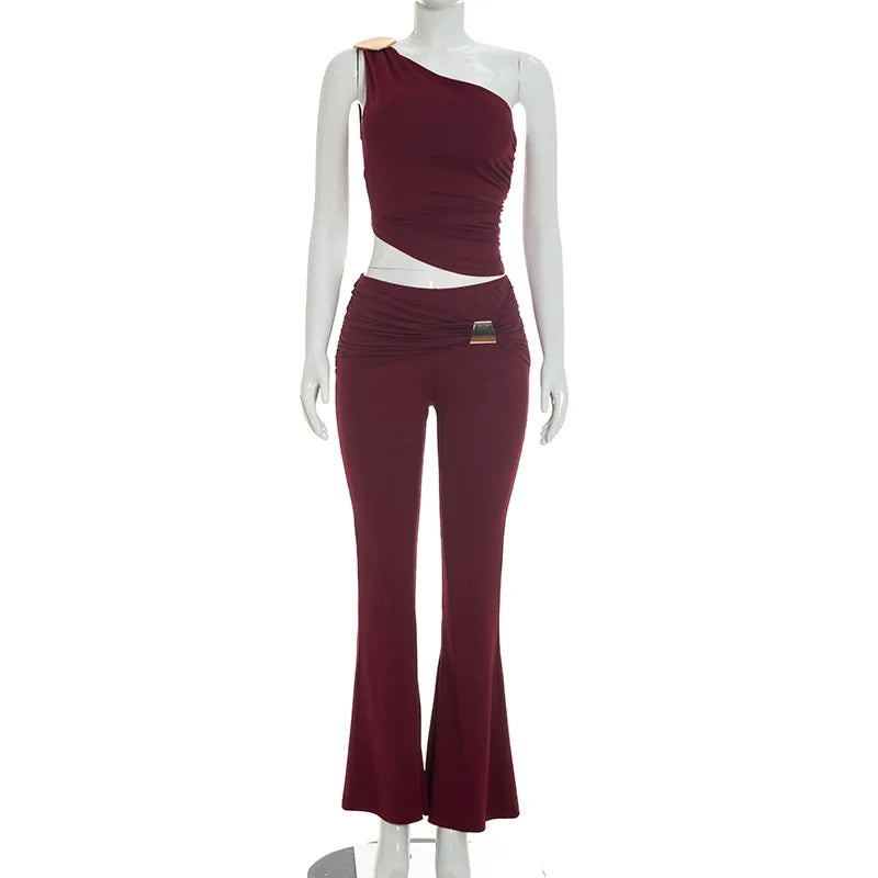 Women's Ruched One Shoulder Wide Leg Two Piece Set - Additional View 9