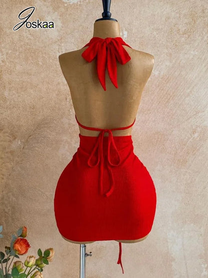 Women's Backless Halter Bodycon Mini Dress Red – Side View