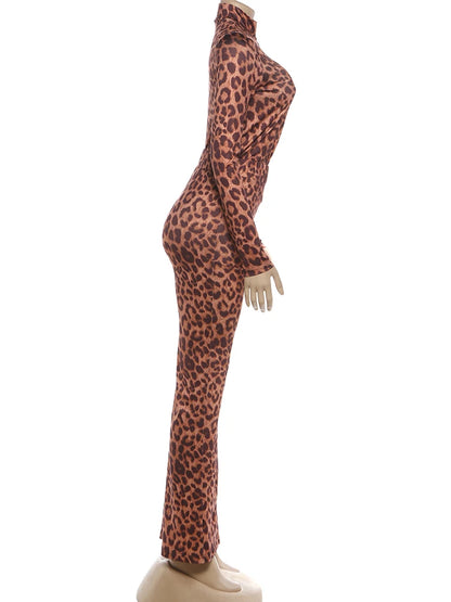 Joskaa Leopard Print Long Sleeve Flare Two Piece Set - two piece set image 3