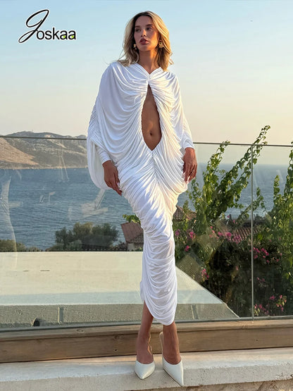 Women's Ruched Backless Cutout Maxi Dress White – Front View