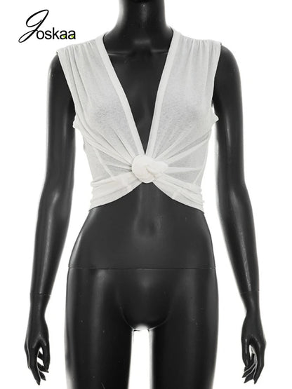 Wholesale Women's Sleeveless Solid Deep Neck Top Black – Back View