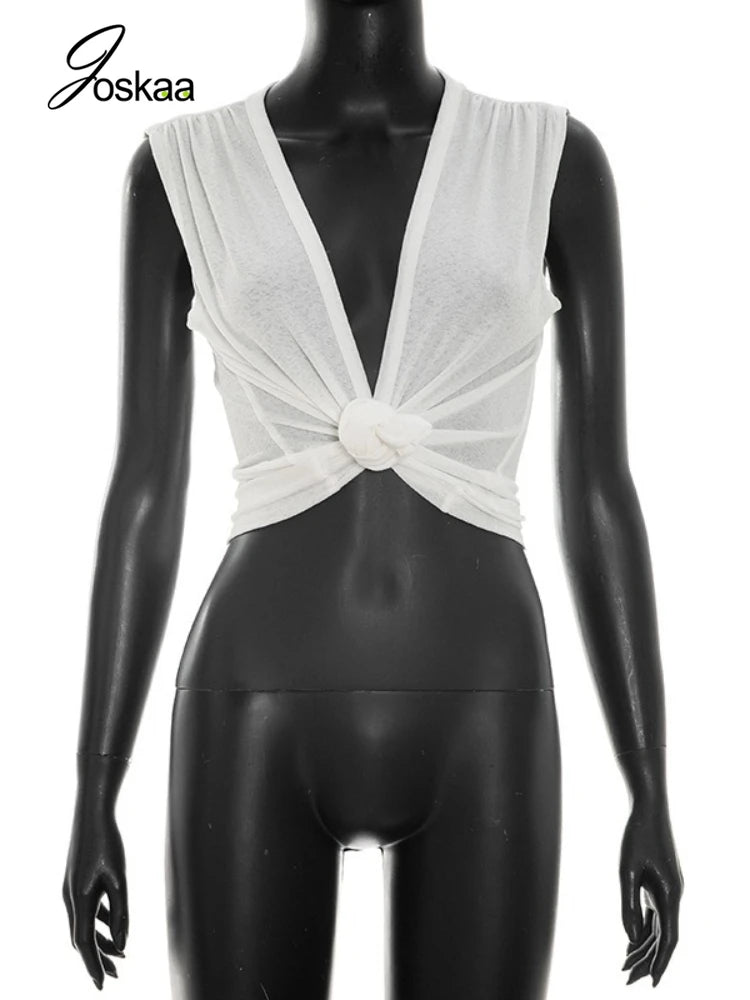 Wholesale Women's Sleeveless Solid Deep Neck Top Black – Back View