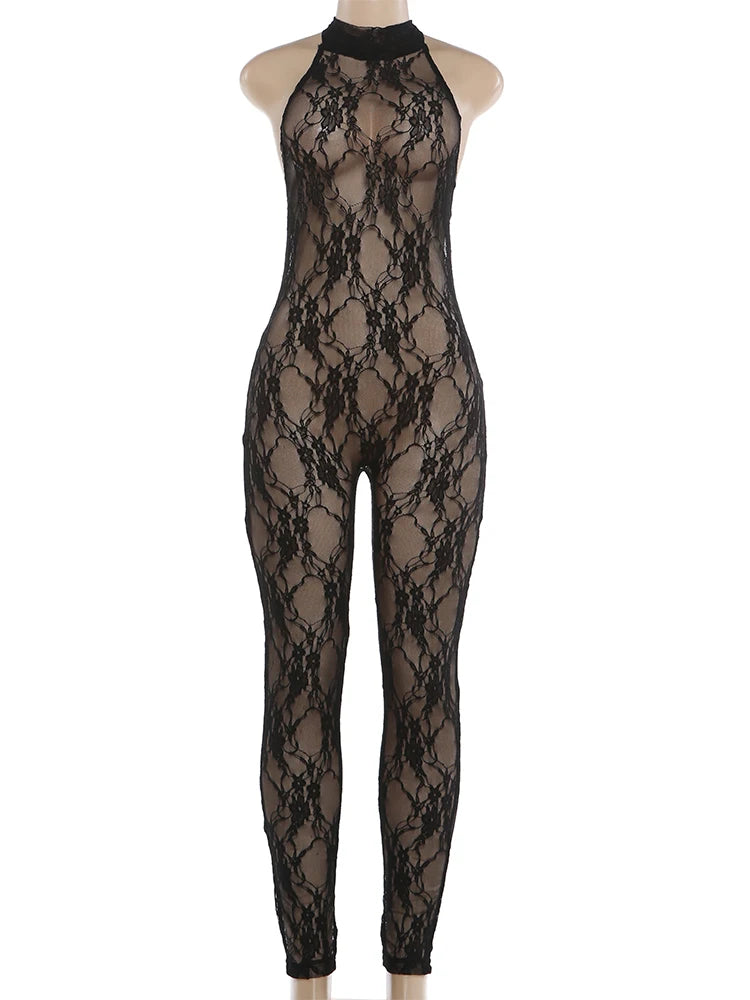 Joskaa Lace Backless Halter Sleeveless Romper - romper image 4