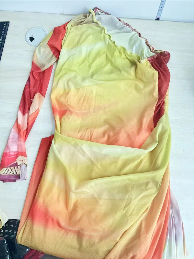 Women's Bodycon Maxi Gradient Irregular Bikini Set Yellow Red – Side View