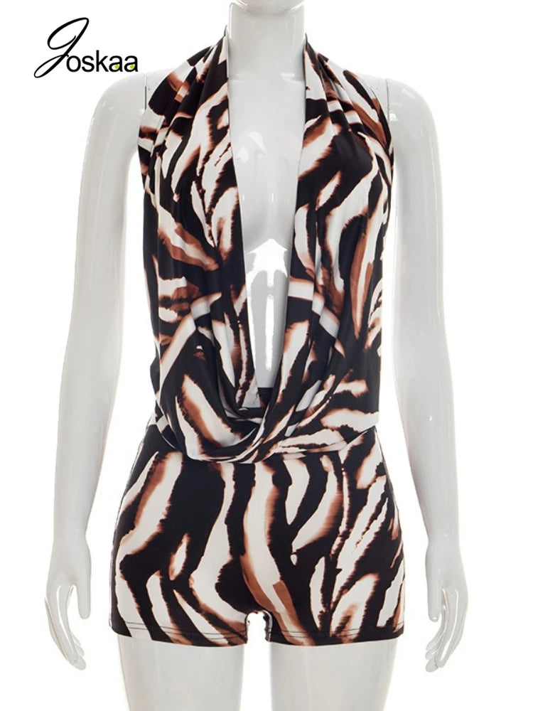 Women's Backless V-neck Halter Two Piece Set - Back View