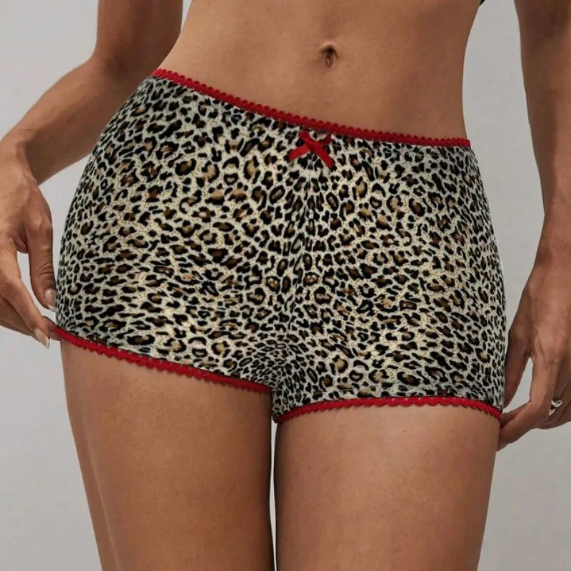 Women's Leopard Print Bow Elastic Waist Pants