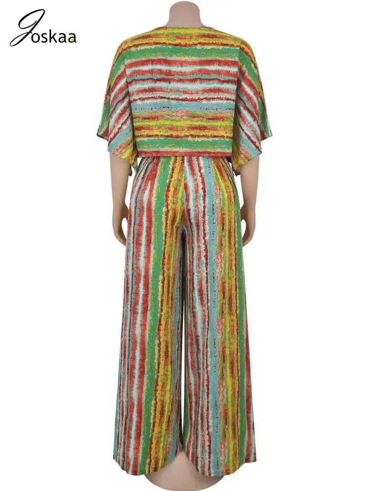 Women's Stripe Flare Wide Leg Two Piece Set Stripes – Detail View