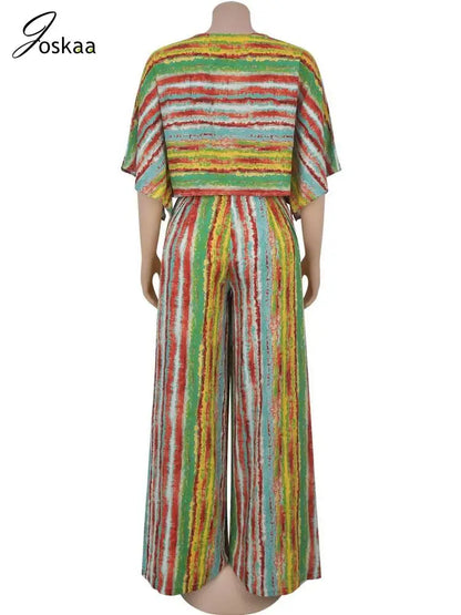 Women's Stripe Flare Wide Leg Two Piece Set Stripes – Detail View