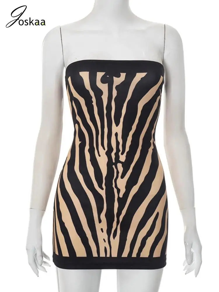 Women's Zebra Print Stripe Backless Mini Dress Black – Back View