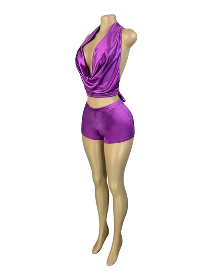 Joskaa Backless Halter Crop Two Piece Set - two piece set image 5