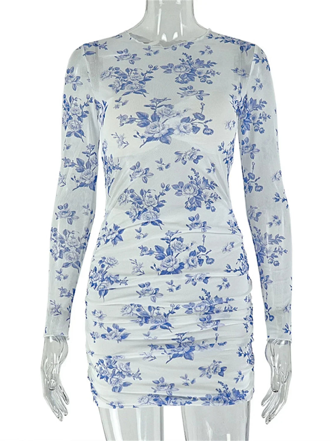 Joskaa Floral Print Ruched Long Sleeve Bodycon Mini Dress - mini dress image 5