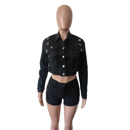Women's Denim Print Long Sleeve Two Piece Set - Additional View 9