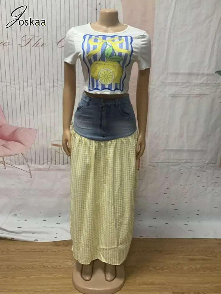 Women's Denim Short Sleeve Crop Two Piece Set Pink – Detail View