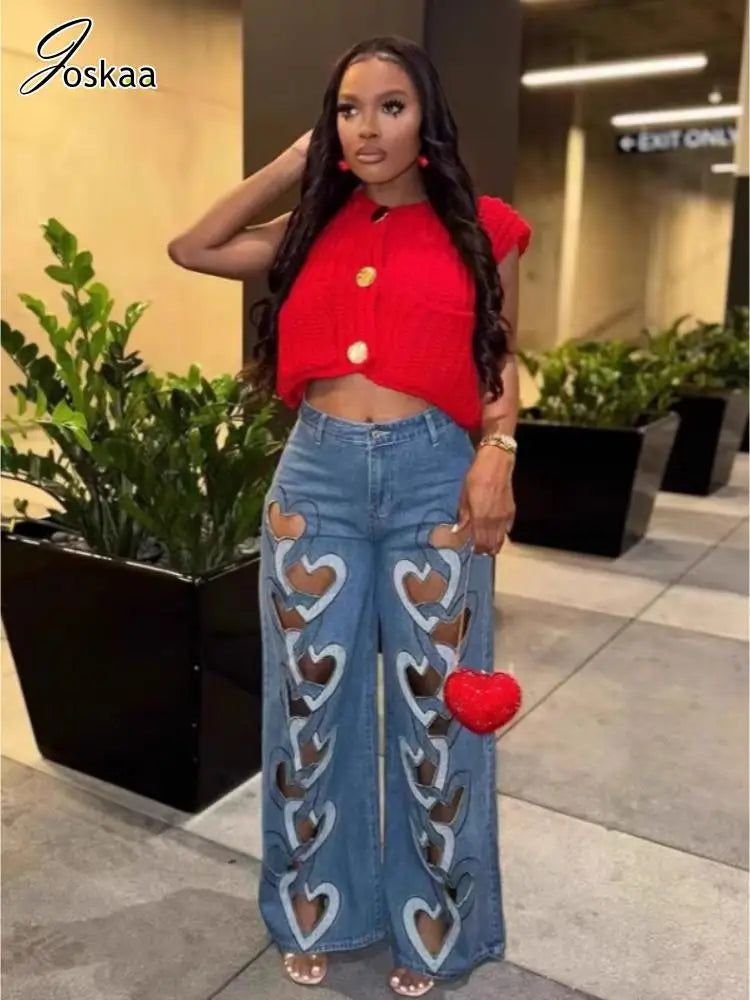 Wholesale Women's Cutout Blue Stretch Jeans Pants – Women's Fashion Wholesale – Front View