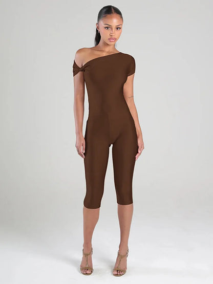 Women's Crop Sporty Asymmetrical Shoulder Two Piece Set
