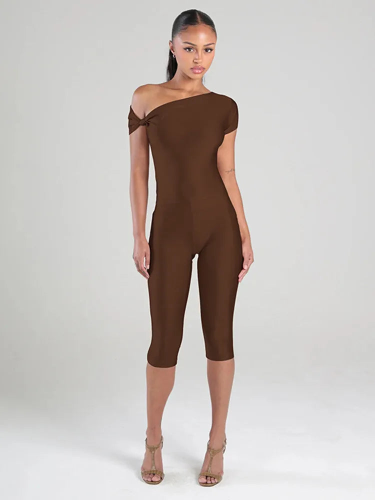 Women's Crop Sporty Asymmetrical Shoulder Two Piece Set
