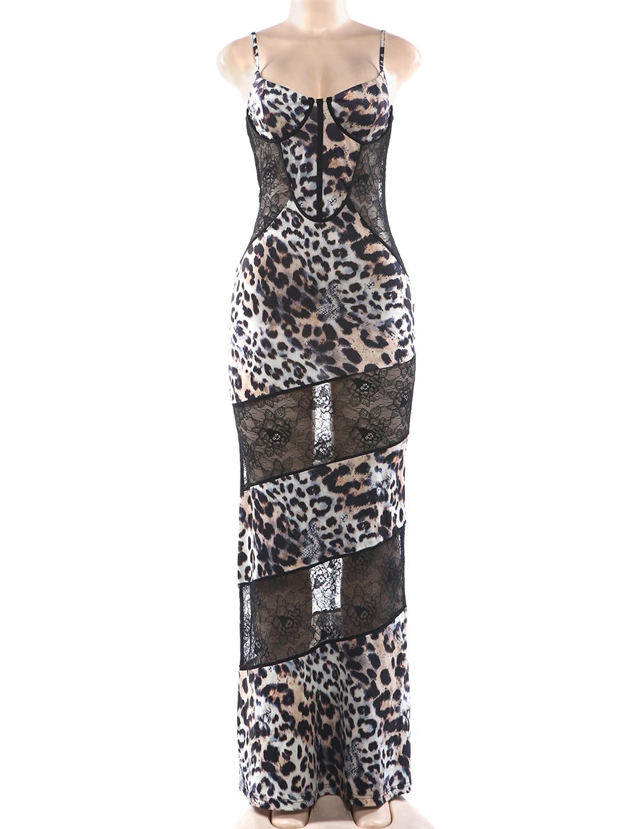 Joskaa Leopard Print Lace Backless Sleeveless Bodycon Dress - bodycon dress image 2
