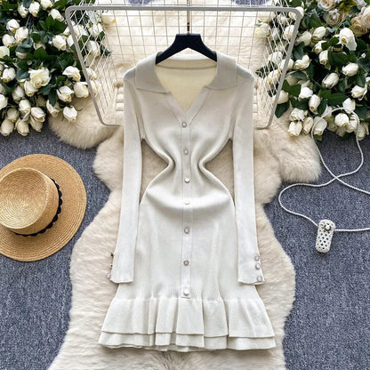 Wholesale Women's Knit Long Sleeve Ribbed Dress