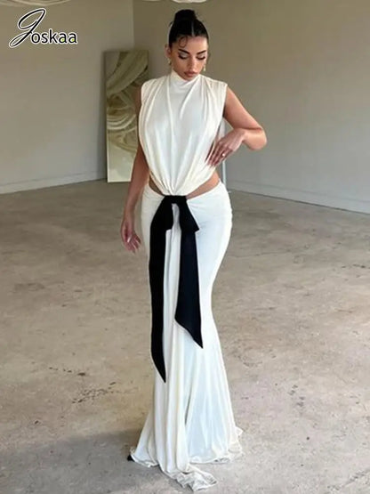 Women's Backless Cutout Sleeveless Maxi Dress White – Detail View