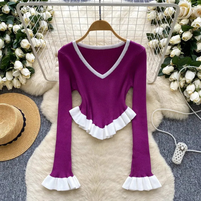 Women's Stripe Knit Ribbed Fall Striped Top