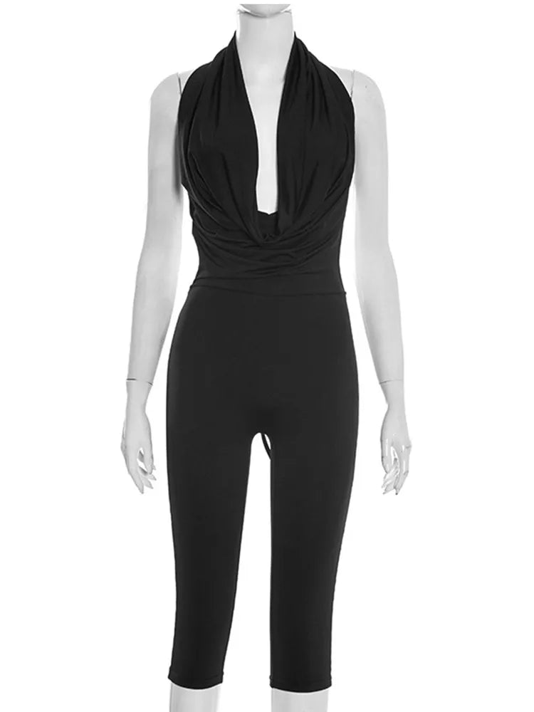 Women's Backless V-neck Halter Sleeveless Romper - Additional View 9