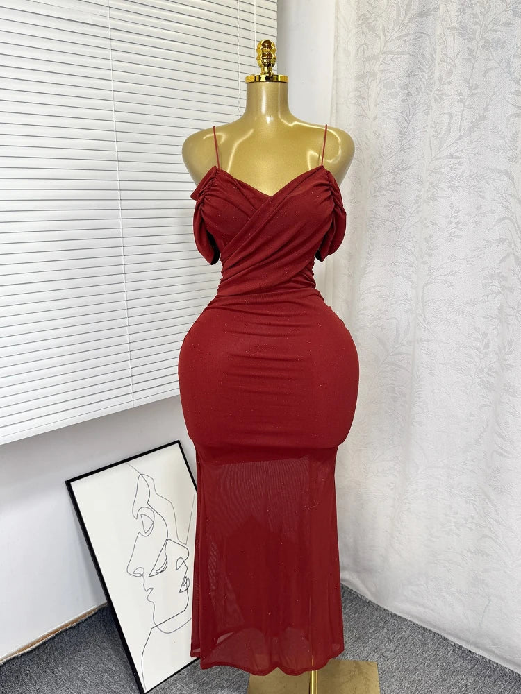 Women's Mesh Sequin Ruched Sleeveless Maxi Dress - Additional View 8