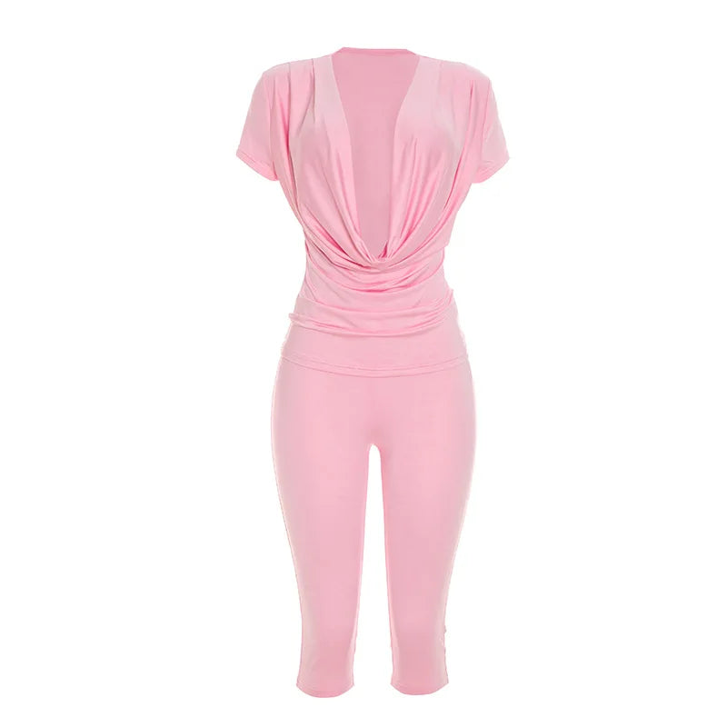 Women's Ruched V-neck Bodycon High Waist Two Piece Set - Additional View 7