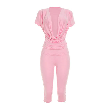 Women's Ruched V-neck Bodycon High Waist Two Piece Set - Additional View 7