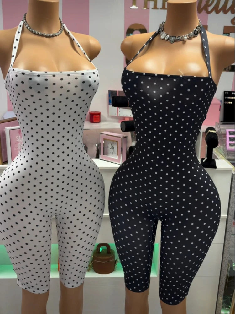 Women's Polka Dot Backless Halter Sleeveless Romper - Additional View 8