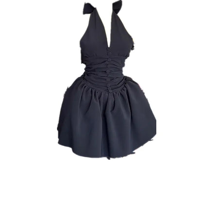 Women's Backless Halter Bodycon Mini Dress Black – Detail View