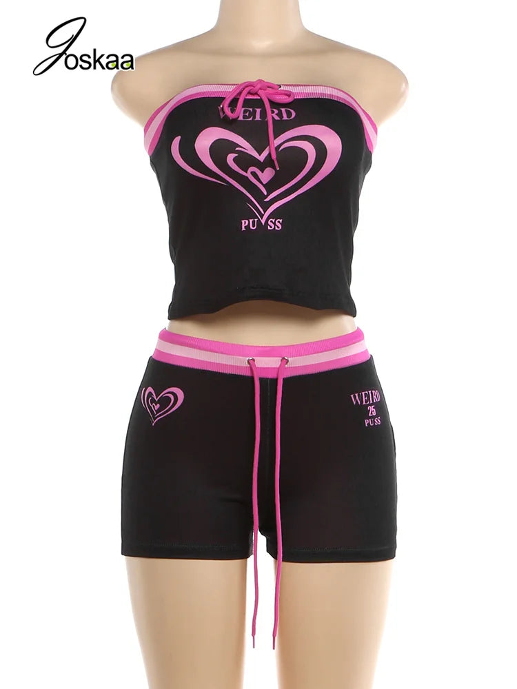 Women's Strapless High Waist Two Piece Set Black – Back View