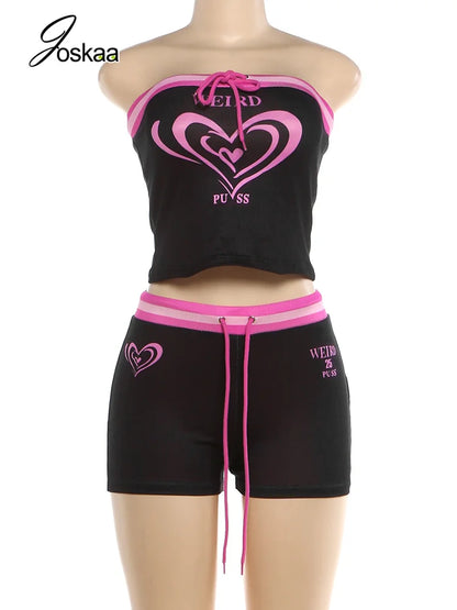 Women's Strapless High Waist Two Piece Set Black – Back View