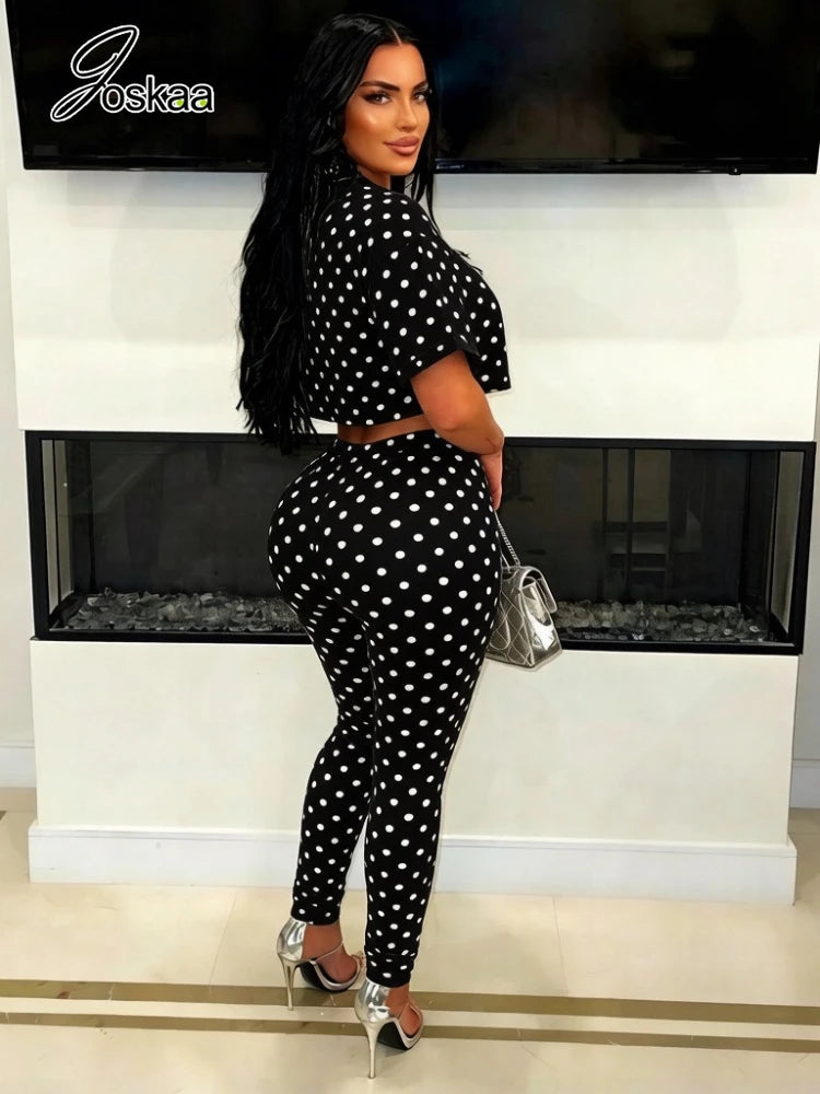 Women's Polka Dot Cutout Short Sleeve Two Piece Set White – Back View