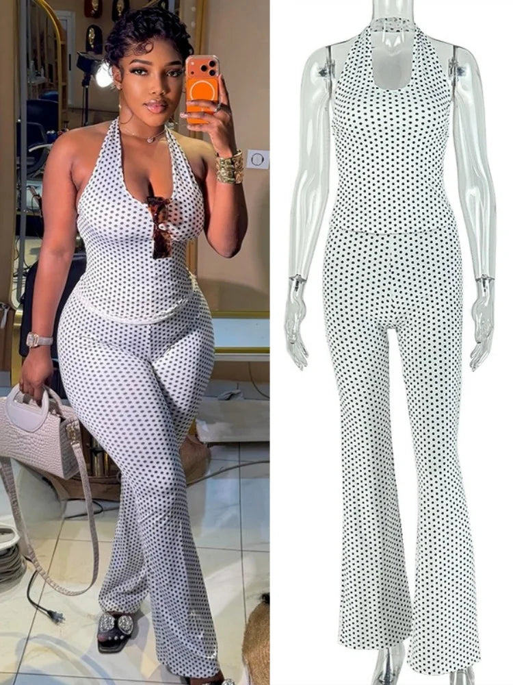 Women's Polka Dot Backless Halter Bodycon Two Piece Set - Additional View 8
