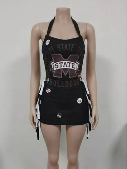 Women's Backless Halter Mini Two Piece Set