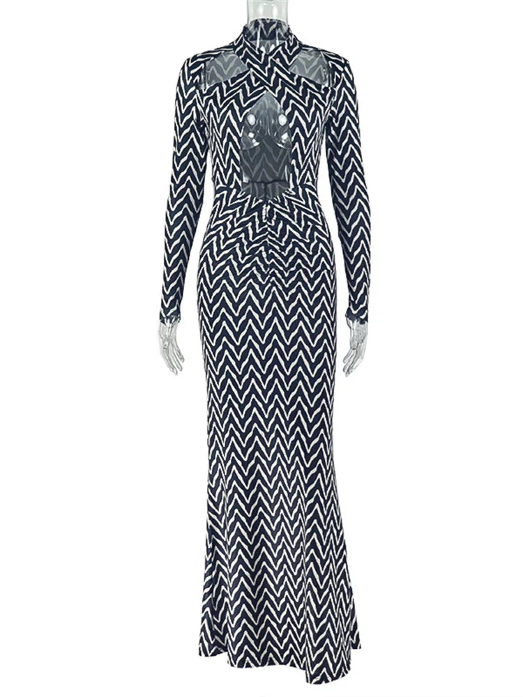 Joskaa Stripe Ruched Long Sleeve Bodycon Maxi Dress - maxi dress image 2