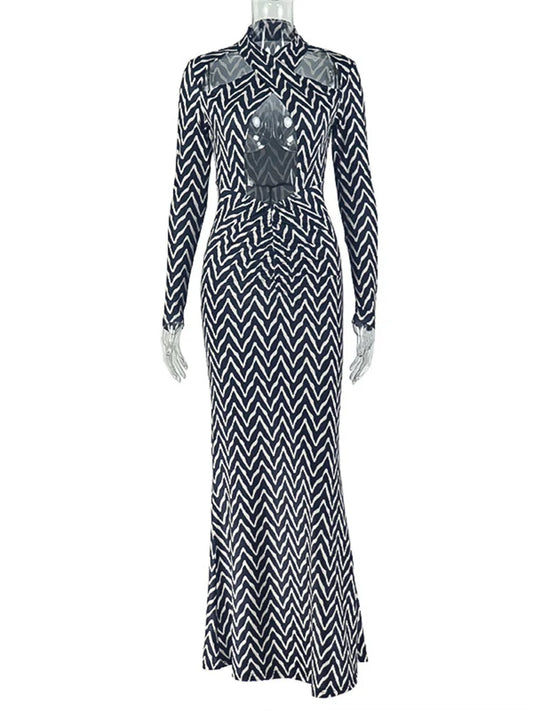 Joskaa Stripe Ruched Long Sleeve Bodycon Maxi Dress - maxi dress image 2