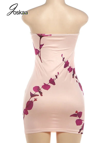 Women's Floral Print Backless Strapless Sleeveless Mini Dress - Detail View