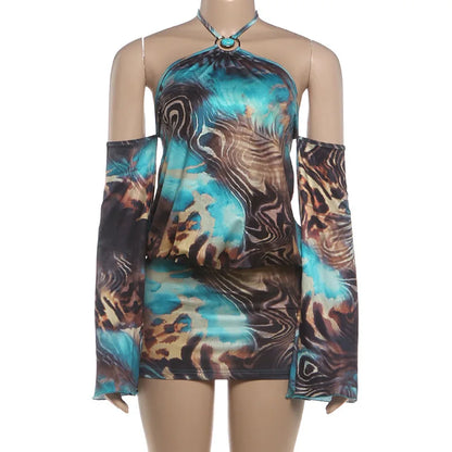 Women's Backless Halter Bodycon Wide Leg Mini Dress - Additional View 9