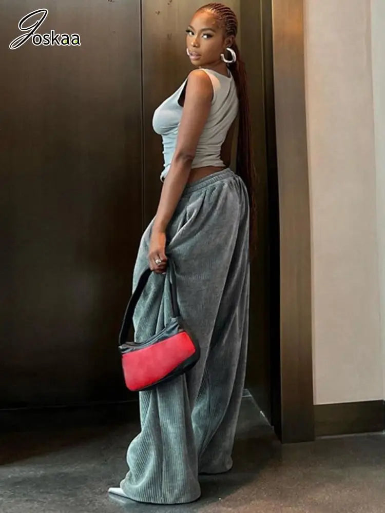 Women's High Waist Flare Wide Leg Solid Pants Khaki – Front View