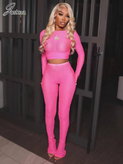 Women's Mesh Long Sleeve High Waist Two Piece Set Rose Red – Side View