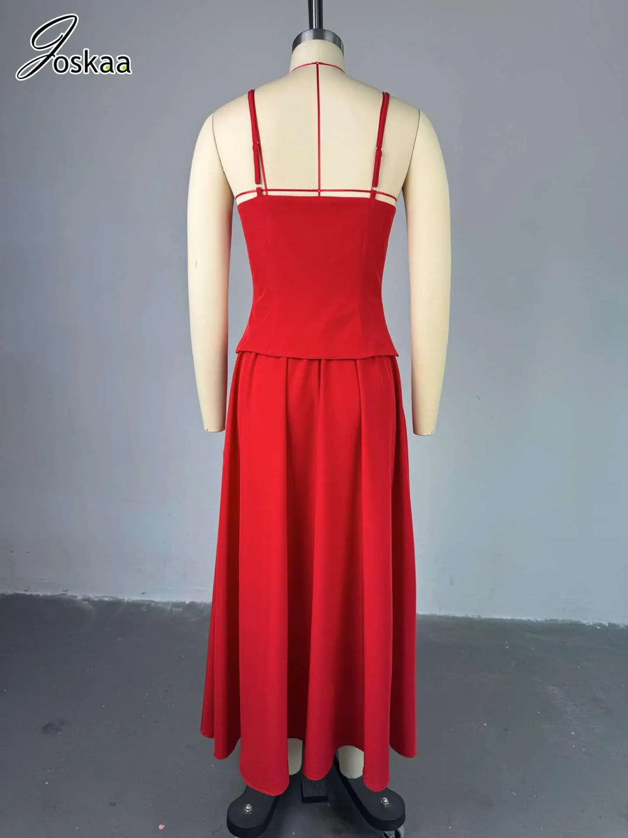Women's Sleeveless High Waist Two Piece Set Red – Detail View